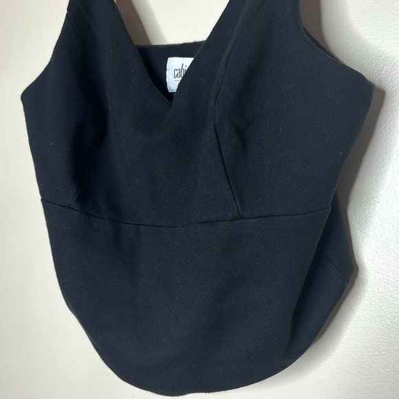 Cabi | Black Adjustable Low V Crop Top | Heavy Material | Spaghetti Strap Shirt - Picture 2 of 7
